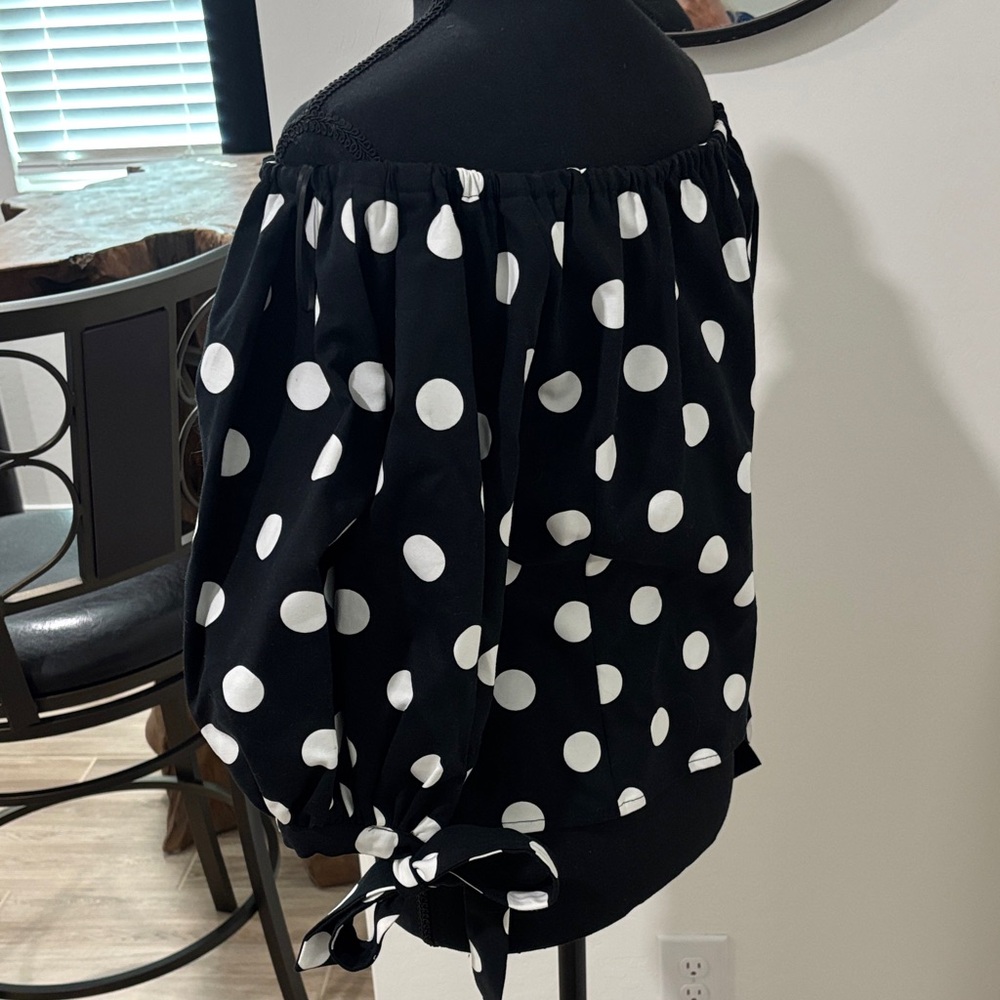 CeCe Black and White Polka Dot Blouse - Picture 2 of 4